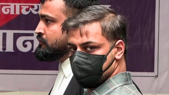 Sahil Goyal, accused Siya Goyal's brother, and their advocate arrive at Vadgaon Maval Police Station in relation to Ketan Agarwal murder case, in Lonavala on Monday. (ANI )
