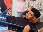 An injured being taken to the Bathinda civil hospital after the encounter on Tuesday. (Sanjeev Kumar /HT)