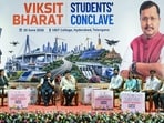 BJP National President Nitin Nabin interacts with students during the ‘Viksit Bharat Student Conclave’, in Hyderabad on Monday. (@NitinNabin X)