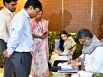 Chief minister DK Shivakumar participates in the house-to-house enumeration under the Special Intensive Revision (SIR) of electoral rolls, at his Sadashivanagar residence in Bengaluru on Tuesday. (ANI)