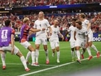 Erling Haaland #9 of Norway celebrates with teammates after scoring the team's second goal. (Getty Images via AFP)