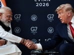 US President Donald Trump shakes hands with Prime Minister Narendra Modi as they attend a bilateral meeting during the G7 Summit.