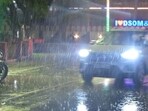 Prayagraj finally received much-needed relief as heavy showers accompanied by strong winds lashed the city on Tuesday evening. (Anil Kumar Maurya/HT)