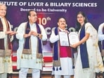 The minister was speaking at the institute’s 10th convocation ceremony during which degrees were conferred upon 36 post-doctoral students, and eight Ph.D. students. (HT Photos)