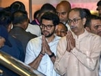 Shiv Sena (UBT) chief Uddhav Thackeray with son Aaditya Thackeray arrives to pay tribute to singing legend Asha Bhosle in Mumbai. Shiv Sena (UBT) chief Uddhav Thackeray with son Aaditya Thackeray arrives to pay tribute to singing legend Asha Bhosle in Mumbai.