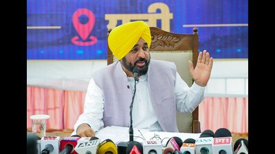 Punjab chief minister Bhagwant Mann addresses a gathering in Dhuri, Sangrur, on Tuesday. (@BhagwantMann X)