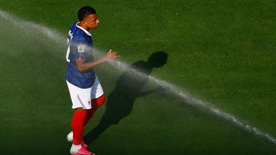 Kylian Mbappe missed chance after chance in the first half and at one stage, he even cursed himself for missing out on a sitter.&nbsp; (REUTERS)