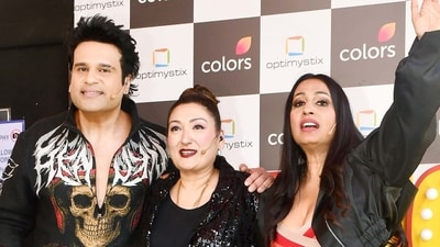 Krushna Abhishek, Sunita Ahuja and Kashmera Shah during Laughter Chefs.