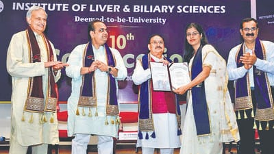 The minister was speaking at the institute’s 10th convocation ceremony during which degrees were conferred upon 36 post-doctoral students, and eight Ph.D. students. (HT Photos)