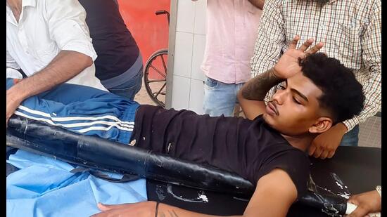 An injured being taken to the Bathinda civil hospital after the encounter on Tuesday. (Sanjeev Kumar /HT)