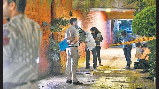 The spot in Tara Apartments where the father and son were stabbed to death on April 17. (Hindustan Times)