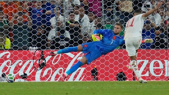 Saibari scored from the final shot and Morocco won 3-2 in the penalty shootout.(AP Photo/Ricardo Mazalan)