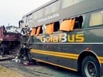 A conductor-driver bus collided into a container truck on the Yamuna Expressway in Uttar Pradesh's Mathura district, killing 4 and injuring several others