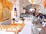 Akal Takht acting Jathedar Giani Kuldeep Singh Gargaj addressing a function marking the birth anniversary of sixth Sikh Master, Guru Hargobind on Tuesday. (HT)