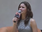 Alia Bhatt interacting with the audience at an Alpha event in Rajasthan.