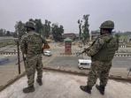 Security personnel keep vigil ensuring safety for pilgrims ahead of the annual Amarnath Yatra, in Anantnag district, Jammu and Kashmir, on Wednesday. (PTI Photo)