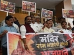 Shiv Sena (UBT) and Maha Vikas Aghadi MLAs protested at the Vidhan Bhavan against the alleged embezzlement in the donation box of Ram Mandir and demanded action against the guilty, during Monsoon Assembly session in Mumbai on June 30. (Photo by Anshuman Poyrekar/Hindustan Times)