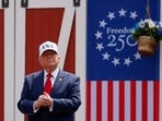 US President Donald Trump arrives to speak at Burning Hills Amphitheatre on the day of the dedication of the Theodore Roosevelt Presidential Library in Medora, North Dakota.