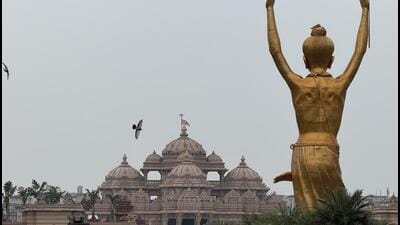 The new addition is the 108-foot statue of Bhagwan Swaminarayan in his child ascetic form as Neelkanth Varni. (HT Photo)