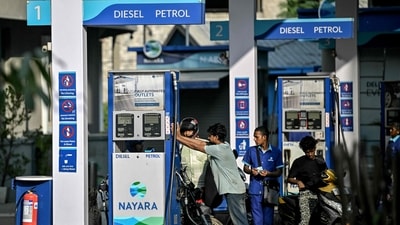 Back in March, Nayara had increased petrol prices by ₹5 per litre and diesel by ₹3 per litre. (AFP/File) Back in March, Nayara had increased petrol prices by ₹5 per litre and diesel by ₹3 per litre. (AFP/File)