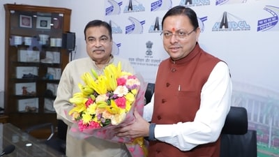 Chief Minister Pushkar Singh Dhami meets Union Road Transport and Highways Minister Nitin Gadkari in New Delhi to review major road and infrastructure projects for Uttarakhand. Chief Minister Pushkar Singh Dhami meets Union Road Transport and Highways Minister Nitin Gadkari in New Delhi to review major road and infrastructure projects for Uttarakhand.