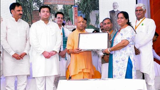 Chief minister Yogi Adityanath in Saharanpur on Wednesday. (ANI PHOTO)