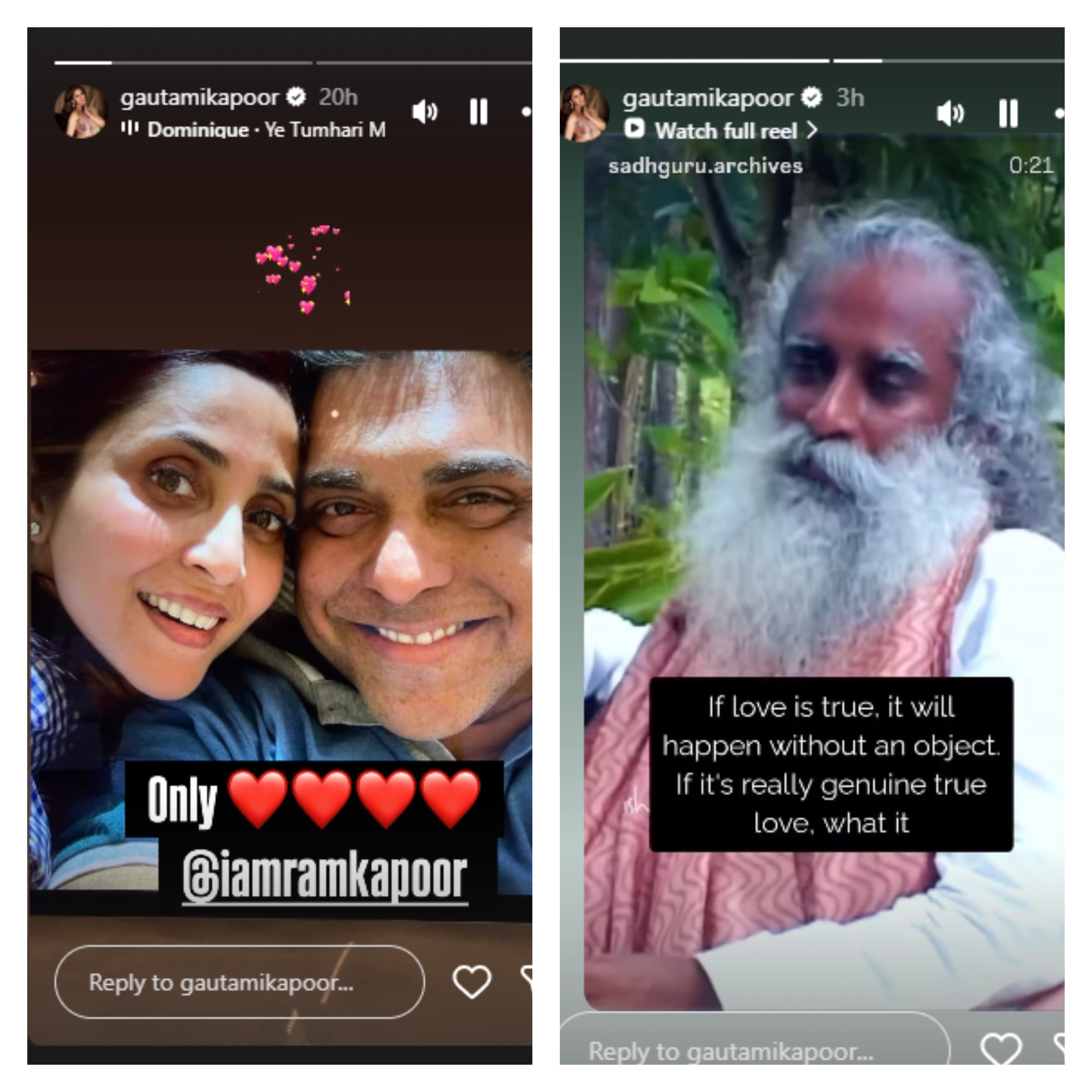 Gautami via Instagram Stories. Gautami via Instagram Stories.