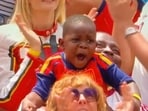 Lamine Yamal's younger half-brother celebrates as Mikel Oyarzabal completes his brace.