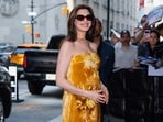 Anne Hathaway promotes The Odyssey in New York City. 