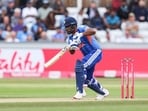 India's Sanju Samson plays a shot during the 1st T20I against England, at Riverside Ground in Chester-le-Street on Wednesday.