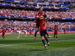 Mikel Oyarzabal celebrates with Gavi after completing his brace.
