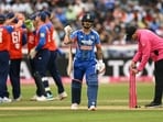 Ishan Kishan walks back dejected after getting run out for 0