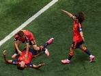 Spain vs Austria Highlights, FIFA World Cup 2026: Mikel Oyarzabal celebrates with Gavi and Marc Cucerella after bagging his brace.