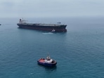 FILE PHOTO: Drone view of oil tanker HELGA berthed at one of Iraq's southern offshore oil terminals near Basra as it prepares to load crude oil, becoming the second vessel to arrive since the closure of the Strait of Hormuz, April 24, 2026. REUTERS/Mohammed Aty/File Photo