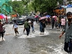 Mumbai, India. July 01, 2026 - Heavy rainfall caused waterlogging on Lal Bahadur Shastri (LBS) Road in Kanjurmarg. The India Meteorological Department (IMD) has issued an orange alert for Mumbai, Thane, and Palghar districts. Mumbai, India. July 01, 2026. (Photo by Raju Shinde/HT Photo) (Raju Shinde)