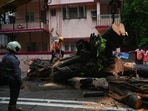 Mumbai, India. June 30, 2026 - Vihan Srivastav, an 11-year-old student, died, and four other children were injured when a large tree collapsed onto their school bus on Road No 11 in Chembur, Mumbai, India. June 30, 2026. (Photo by Raju Shinde/HT Photo) (Raju Shinde)