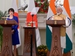 Prime Minister Narendra Modi and Japanese Prime Minister Sanae Takaichi during the joint press statements following their bilateral meeting at Hyderabad House in New Delhi, India. Prime Minister Narendra Modi and Japanese Prime Minister Sanae Takaichi during the joint press statements following their bilateral meeting at Hyderabad House in New Delhi, India.