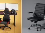 An ergonomic office chair beside a racing-style gaming chair, highlighting the key differences in comfort, design and everyday usability. 