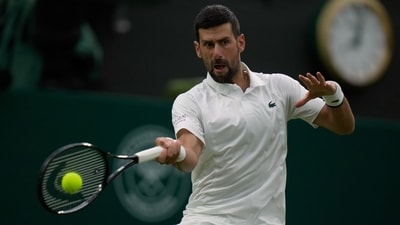 Novak Djokovic of Serbia defeated Stefanos Tsitsipas of Greece in the men's singles match at Wimbledon. (AP Photo/Brian Inganga)