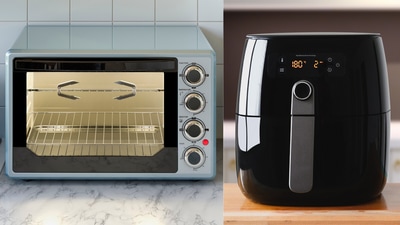 Air fryer and OTG side by side with freshly grilled paneer tikka, highlighting two popular ways to cook healthier meals at home. (canva.com) Air fryer and OTG side by side with freshly grilled paneer tikka, highlighting two popular ways to cook healthier meals at home. (canva.com)