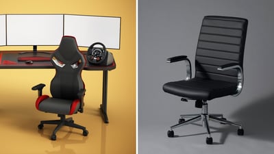 An ergonomic office chair beside a racing-style gaming chair, highlighting the key differences in comfort, design and everyday usability. (Canva.com) An ergonomic office chair beside a racing-style gaming chair, highlighting the key differences in comfort, design and everyday usability. (Canva.com)