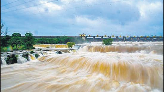 Pune, India - Aug. 4, 2019: Khadakwasla dam after releasing around 30000 quesecs of water in Pune, India, on Sunday, August 4, 2019. (Photo by Sanket Wankhade/HT PHOTO)