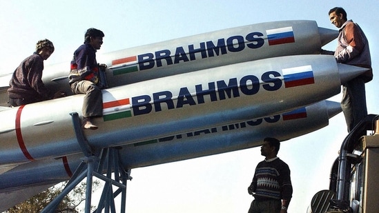 In this picture taken on January 22, 2003, workers clean BrahMos missiles after a rehearsal ahead of India's Republic Day celebrations (AFP/File)