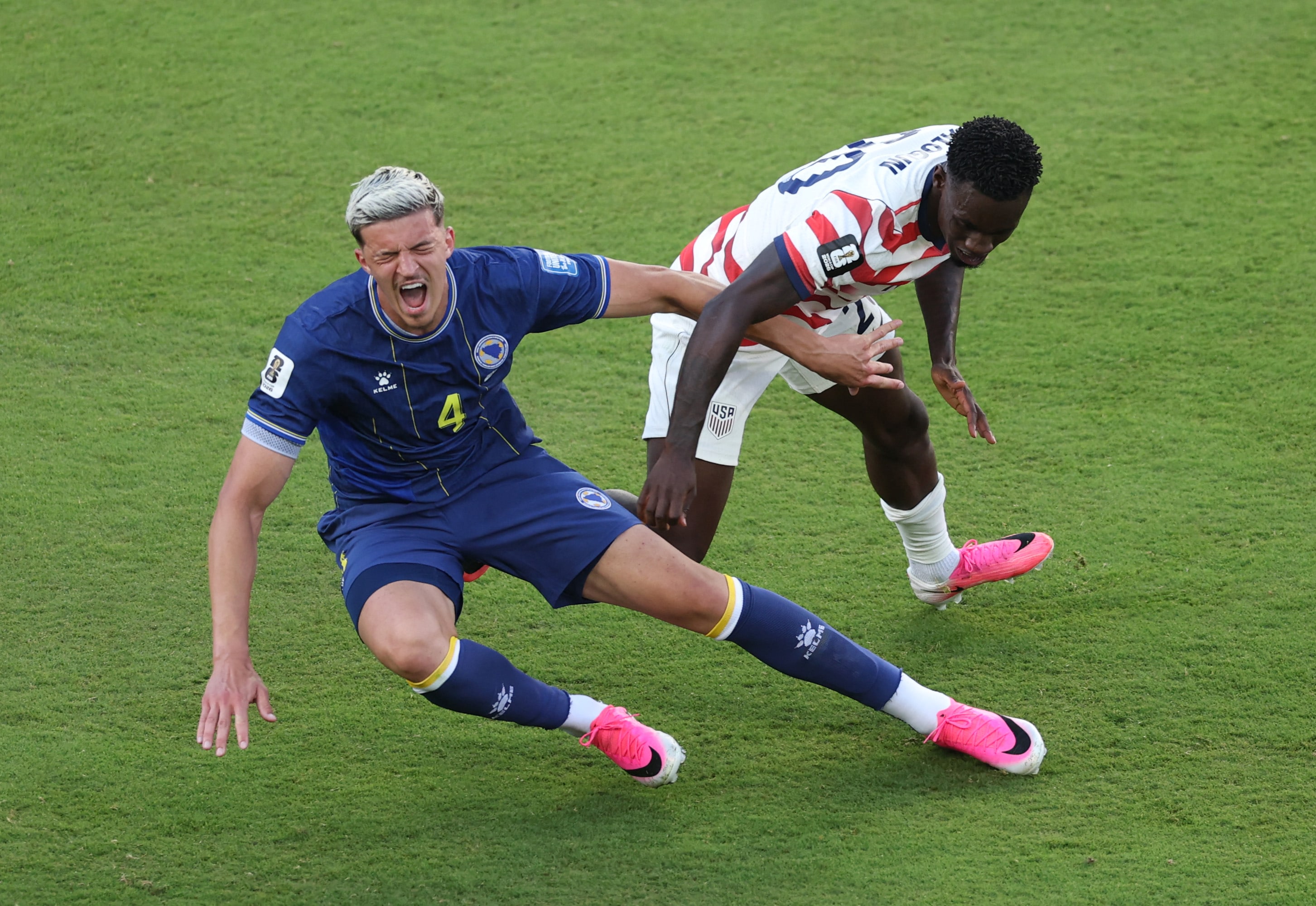 Folarin Balogun #20 of the United States fouls Tarik Muharemovic #4 of Bosnia and Herzegovina which is later reviewed by VAR and awarded as a red card foul a during the FIFA World Cup 2026 Round of 32 match (Getty Images via AFP) Folarin Balogun #20 of the United States fouls Tarik Muharemovic #4 of Bosnia and Herzegovina which is later reviewed by VAR and awarded as a red card foul a during the FIFA World Cup 2026 Round of 32 match (Getty Images via AFP)