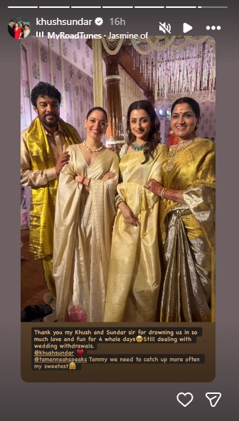 Khushbu reposted Trisha's shoutout for her. Khushbu reposted Trisha's shoutout for her.