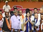 Apna Dal (S) president and Union minister Anupriya Patel during Jan Swabhiman Diwas organised in Lucknow on Thursday. (HT Photo)