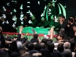 Coffin of Iran's late Supreme Leader Ayatollah Ali Khamenei, during a farewell ceremony near the office of the late Iranian leader, in Tehran, Iran, July 3, 2026. 