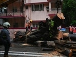 Mumbai, India. June 30, 2026 - Vihan Srivastav, an 11-year-old student, died, and four other children were injured when a large tree collapsed onto their school bus on Road No 11 in Chembur, Mumbai, India. June 30, 2026. (Photo by Raju Shinde/HT Photo) (Raju Shinde)