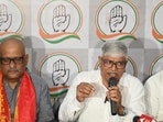 Rajendra Pal Gautam addresses a press conference in Lucknow on Thursday. (HT)