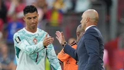 Roberto Martinez replaced Cristiano Ronaldo with Ruben Neves in the 81st minute as Portugal looked to see out the game. (AP Photo) Roberto Martinez replaced Cristiano Ronaldo with Ruben Neves in the 81st minute as Portugal looked to see out the game. (AP Photo)